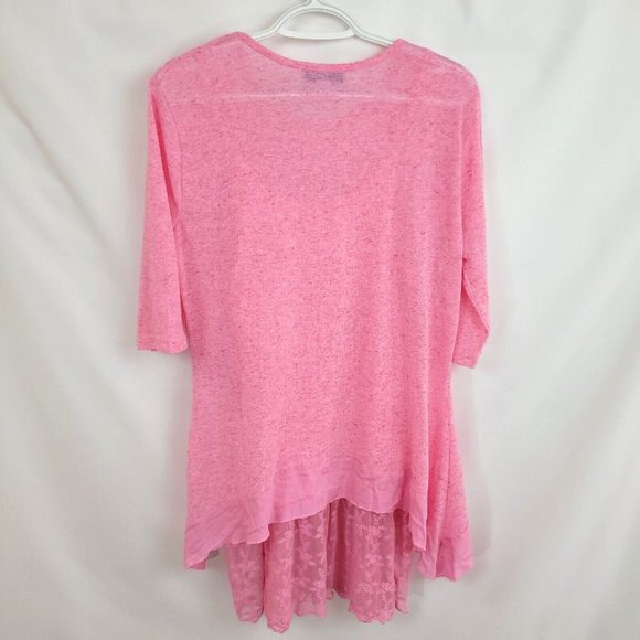 NWT 2 piece Simply NOELLE L/XL Pink Lace Tunic Top High Low Layered Lagenlook - Picture 2 of 9